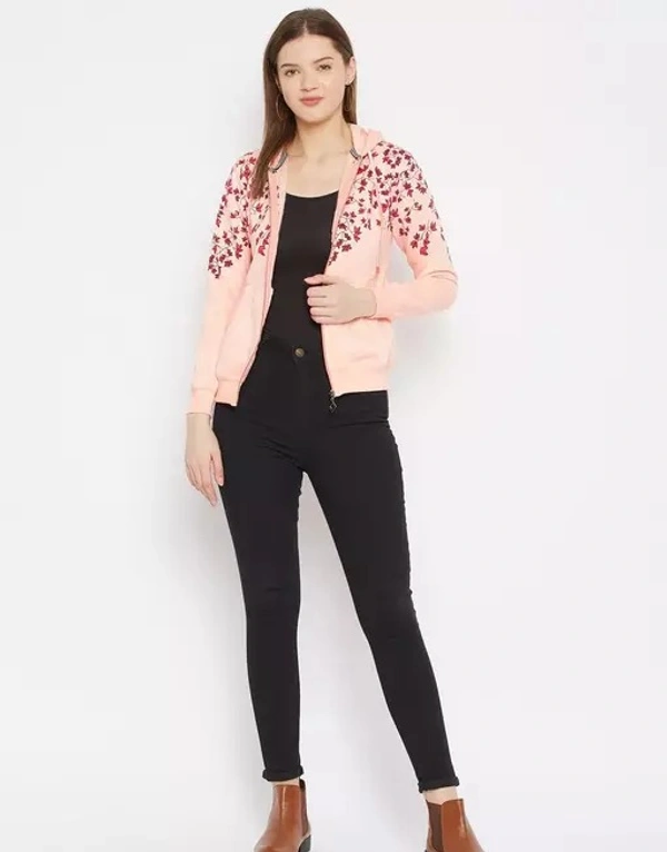 Women's Peach Printed Hooded Sweatshirt - XL