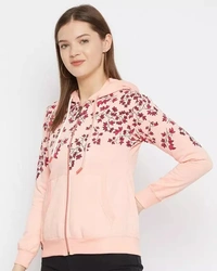 Women's Peach Printed Hooded Sweatshirt - XL
