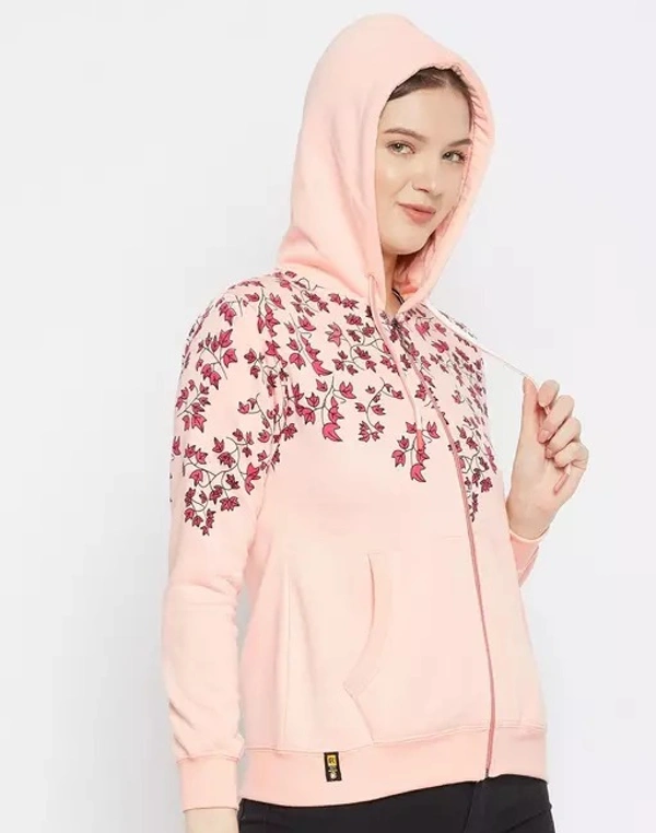 Women's Peach Printed Hooded Sweatshirt - XL
