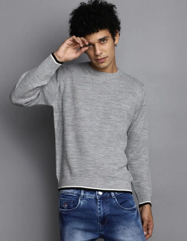 Men Solid Crew Neck Pullover - S