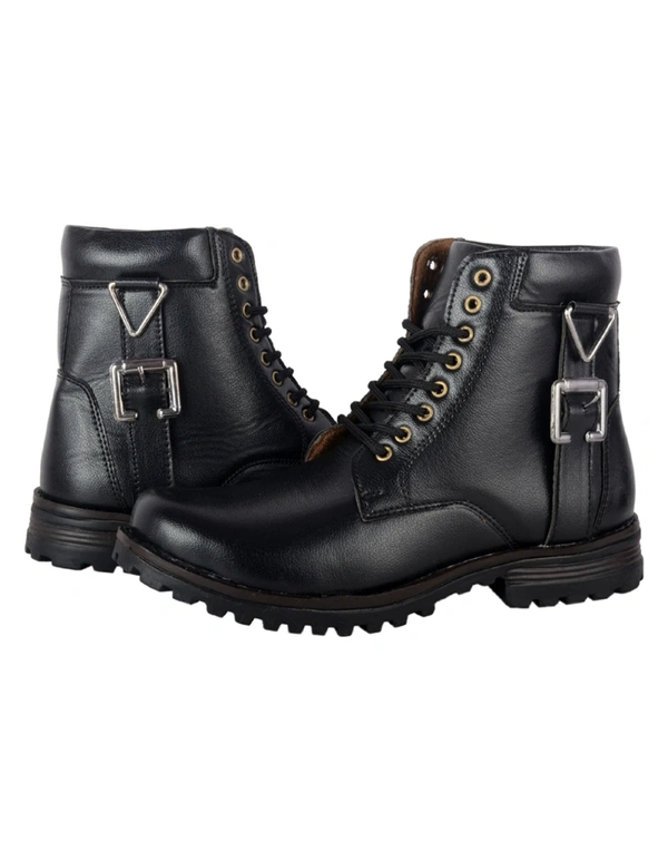 Black Patent Leather Lace Up Boots - 8