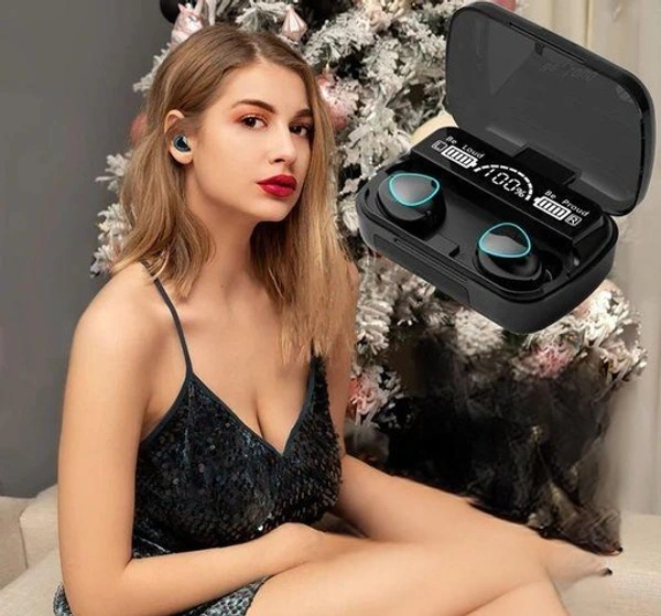 Earbuds M10 wireless bluetooth earbuds and headphones V5.1 Bluetooth earphones true wireless stereo HIFI ultra small bass full buds fast charging 2200MAH power bank with micro USB (Black pack of 1) Airpod Bluetooth Headphones & Earphones - Free Size