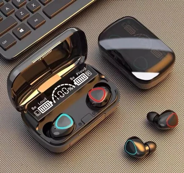 Earbuds M10 wireless bluetooth earbuds and headphones V5.1 Bluetooth earphones true wireless stereo HIFI ultra small bass full buds fast charging 2200MAH power bank with micro USB (Black pack of 1) Airpod Bluetooth Headphones & Earphones - Free Size