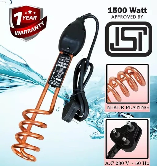 ISI Certified 1500w Japanese Quick Heat Technology Electric Water Heater Immersion Rod With Waterproof & Shockproof Protection | Instant Heating With Bucket Holder | ISI Certified 1 Year Replacement Warranty - Free Size