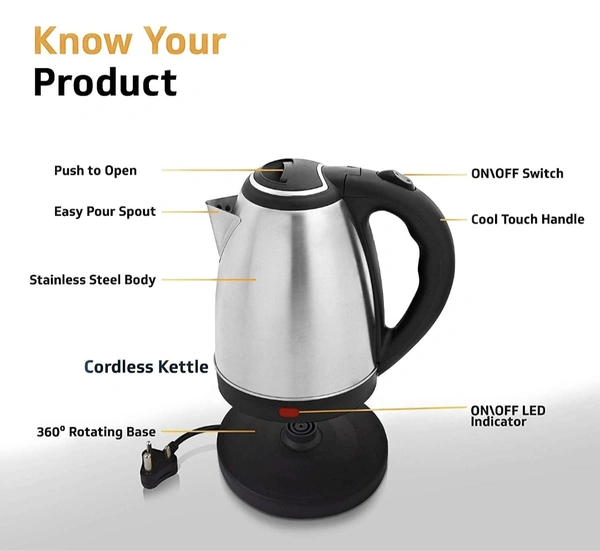 NISHIKA Nishica Electric Kettle (Stainless Steel) 1500W (1.8 Litre) Black - 1.L