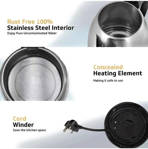 NISHIKA Nishica Electric Kettle (Stainless Steel) 1500W (1.8 Litre) Black - 1.L
