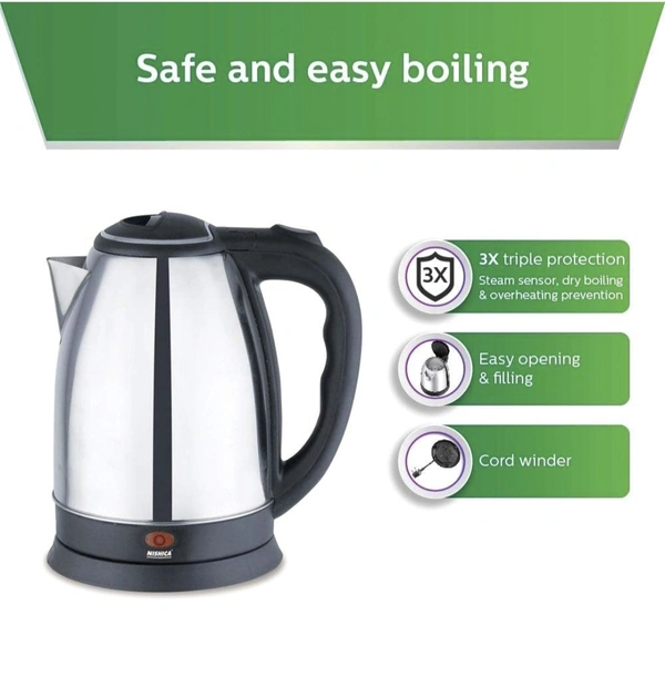 NISHIKA Nishica Electric Kettle (Stainless Steel) 1500W (1.8 Litre) Black - 1.L