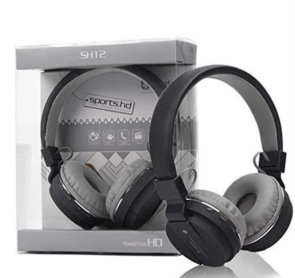 SH12 Wireless Bluetooth Headphone For Mobile With Mic With FM And SD Card Slot With Music And Calling Controls (Multicolor) - Free Size