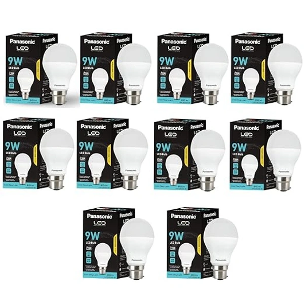 Panasonic 9W LED Bulb | LED Bulb 9 watt with B22 Base | 4kV Surge Protection 9 Watt Bulb (Cool Day Light, Pack of 10) - Free Size