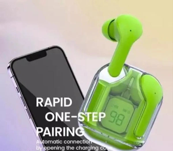 LEOXCE Ultrapods TWS Earbud, Bluetooth Earbuds with Display, Transparent Design, 30 Hrs Playtime with Fast Charging, Bluetooth 5.3 + ENC, 13mm HD BASS Drivers, IPX7 Sweat-Proof, Built-in Mic GREEN-MULTICOLOUR - Free Size