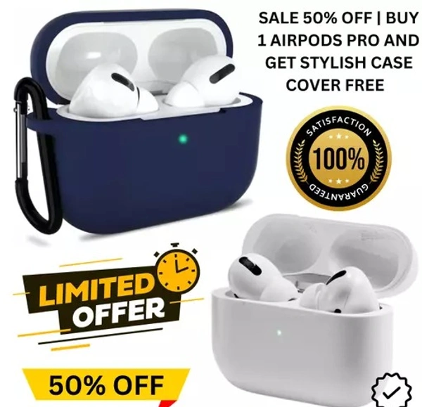 BT Wireless Earbuds Bluetooth Headphones with Silicone Case Cover Smart Looking best quality case Wireless Bluetooth Headphones & Earphones Touch Sensor V5.1 with HD Mic and Active No-ise Cancellation.(White Air-pod True Wireless + Blue Cover) - Free Size