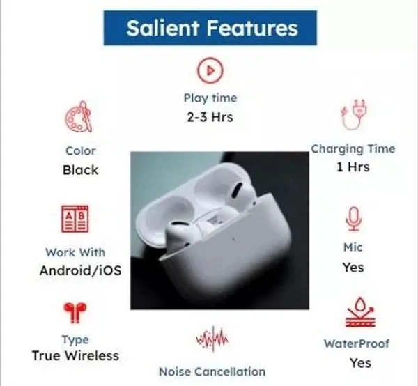 True Wireless Bluetooth Headphone with 2-3 Hrs Playtime & Compatible for all Smartphones (White) - Free Size