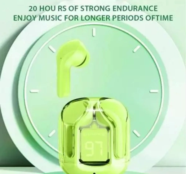 SSN Global Ultra pods Wireless LED Digital Display Transparent Headset 28h playtime S49 Bluetooth Headset (Green, True Wireless) - Free Size