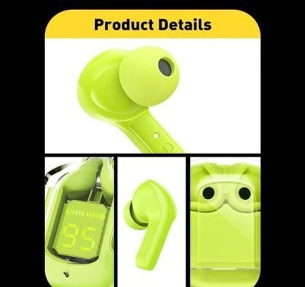 SSN Global Ultra pods Wireless LED Digital Display Transparent Headset 28h playtime S49 Bluetooth Headset (Green, True Wireless) - Free Size