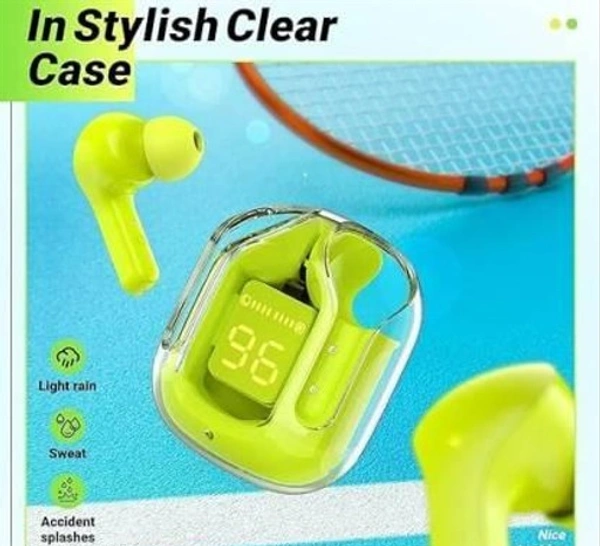 SSN Global Ultra pods Wireless LED Digital Display Transparent Headset 28h playtime S49 Bluetooth Headset (Green, True Wireless) - Free Size