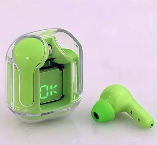 ultra pods T12 MAX Wireless Earbuds, Bluetooth Headphones with ENC Noise Canceling Translucent Earphones, HiFi Dual Stereo Microphone Mini in-Ear Earbuds with Charging Case and LED Digital Display GREEN - Free Size