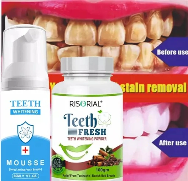 RISORIAL Activated charcoal Tooth Powder For Teeth Whitening 100gm + Teeth Whitening Foam Toothpaste Makes You Reveal Perfect & White Teeth, Natural Whitening Foam Toothpaste Mousse with Deeply Clean Remove Stains-60m - Free Size