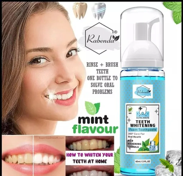 Teeth Whitening Foam Toothpaste Makes You Reveal Perfect & White Teeth, Natural Whitening Foam Toothpaste Mousse with Fluoride Deeply Clean Gums Remove Stains-60ml &50gm - Free Size