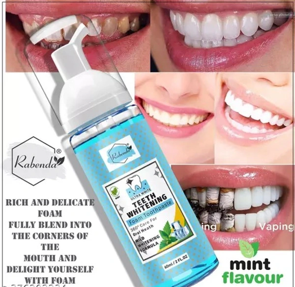 Teeth Whitening Foam Toothpaste Makes You Reveal Perfect & White Teeth, Natural Whitening Foam Toothpaste Mousse with Fluoride Deeply Clean Gums Remove Stains-60ml &50gm - Free Size