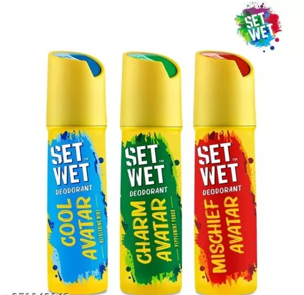 SET WET Deodorant Spray Perfume Cool, Charm & Mischief Avatar for men, 150ml (Pack of 3) - Free Size