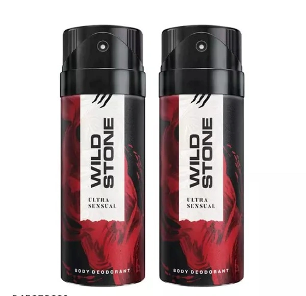 Wild Stone Ultra Sensual Deodorant for Men, Long Lasting Intense Fragrance, Pack of 2 (150ml each) - Free Size
