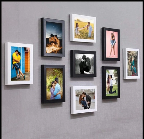 PHOTO FRAME GLASS WOOD PHOTO FRAME SET OF 9 ( BLACK 5X7-5 WHITE 5X7-4 ) - Free Size
