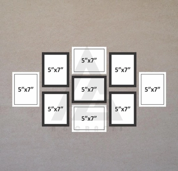 PHOTO FRAME GLASS WOOD PHOTO FRAME SET OF 9 ( BLACK 5X7-5 WHITE 5X7-4 ) - Free Size
