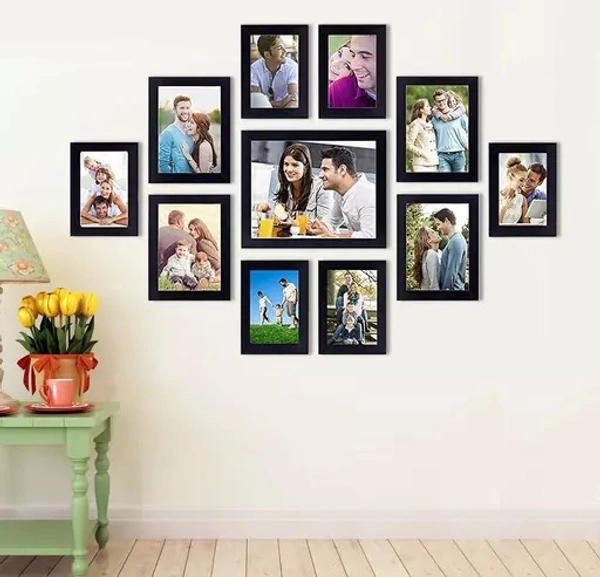 monsam Crafts Glass Wood Photo Frame Black 11 Photos Accomodated For Home And Office Decoration (4X6-6 5X7-4 8X10-1) - Free Size