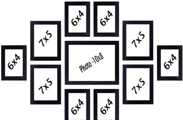 SAMAR Ag Crfats Glass Wood Photo Frame Set Of 11 (Black 4x6-6 5x-7-4 8x10-1) - Free Size