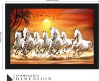 Lucky Seven Running Horses Vastu UV Matt Textured Framed Digital Reprint 11 inch x 14 inch Painting - Free Size