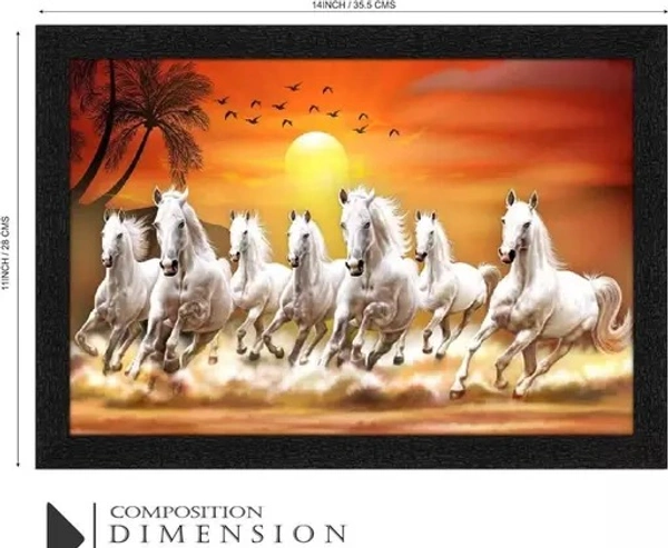 Lucky Seven Running Horses Vastu UV Matt Textured Framed Digital Reprint 11 inch x 14 inch Painting - Free Size