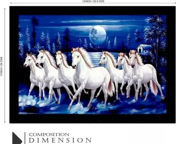 Vastu Seven Horses Running Blue Background UV Matt Textured Framed Digital Reprint 11 inch x 14 inch Painting - Free Size