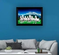 7 Running Horse UV Textured Home Decorated Gift Item 6 MM MDF Painting Painting With Frame 14 x 11 inch - Free Size