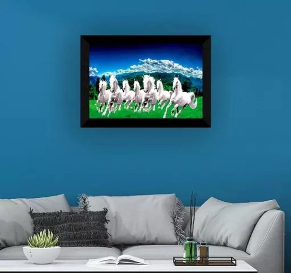 7 Running Horse UV Textured Home Decorated Gift Item 6 MM MDF Painting Painting With Frame 14 x 11 inch - Free Size