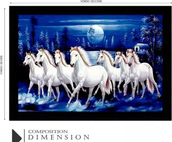 7 Running Horse UV Textured Home Decorated Gift Item 6 MM MDF Painting Painting With Frame 14 x 11 inch - Free Size