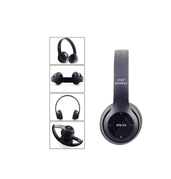 GKA P47 Wireless Bluetooth Headphones 5.0+EDR with Volume Control, HD Sound and Bass, Mic, SD Card Slot - Free Size
