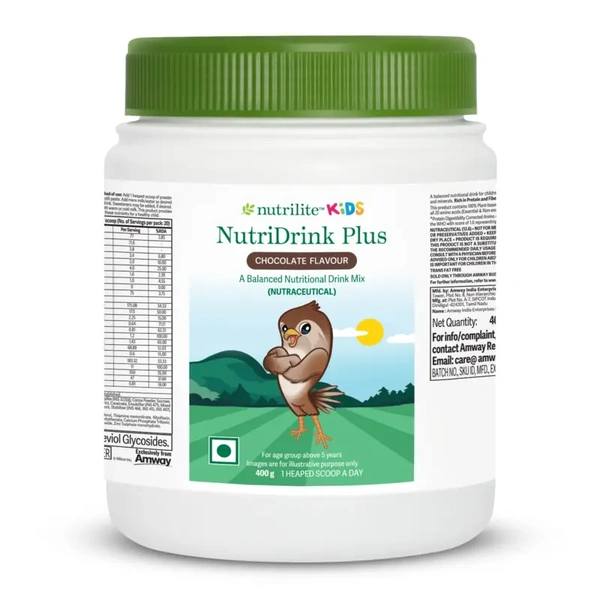 Amway Nutrilite Kids NutriDrink Plus – Chocolate Flavor, 400g | 100% Plant Protein & 19 Nutrients | For Kids 5+ - 400GM