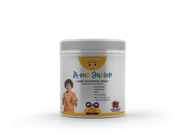 Astoneaone Herbonutrigenx A-One Junior Kids Nutrition Powder with Protein, DHA & Probiotics – Chocolate Flavor, 200 g - Chocolate, 200GM