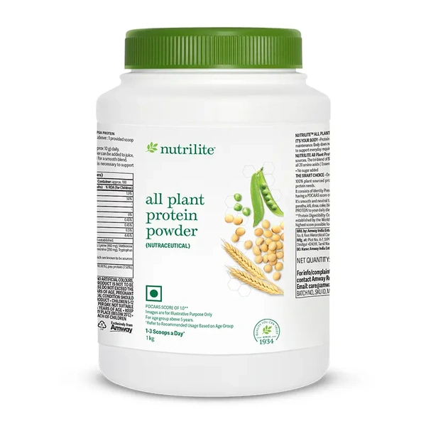 Amway Nutrilite All Plant Protein Powder – 1kg | 100% Plant-Based | 8g Protein Per Scoop | No Added Sugar - Natural, 1KG