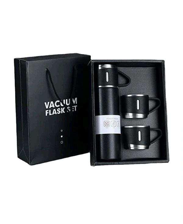 Stainless Steel Vacuum Flask and Flask Set 3 Steel Cups with Flask Combo Ideal Gift for Diwali and Birthday Gift Return Gift (Multicolour)