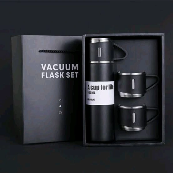 Stainless Steel Vacuum Flask and Flask Set 3 Steel Cups with Flask Combo Ideal Gift for Diwali and Birthday Gift Return Gift (Multicolour)