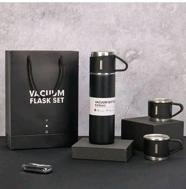 Stainless Steel Vacuum Flask and Flask Set 3 Steel Cups with Flask Combo Ideal Gift for Diwali and Birthday Gift Return Gift (Multicolour)