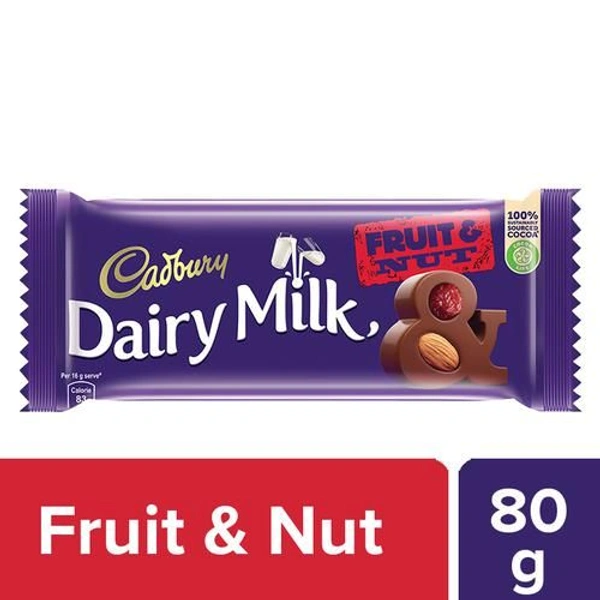 Cadbury Dairy Milk Fruit & Nut Chocolate Bar, 80 g