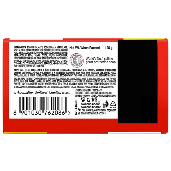 Lifebuoy Total Soap, 100% Stronger Germ Protection, Silver Shield Formula, 125 g
