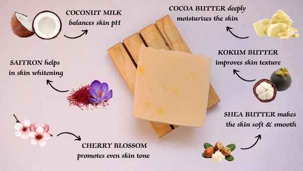 COCONUT MILK & SAFFRON SOAP WITH CHERRY BLOSSOM ESSENTIAL OIL - 120GM