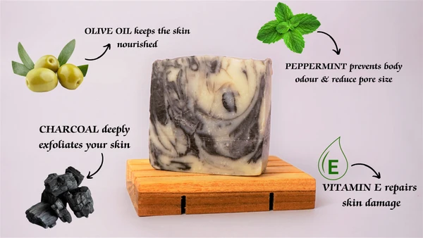 ACTIVATED CHARCOAL SOAP WITH VIT-E & PEPPERMINT ESSENTIAL OIL - 120g