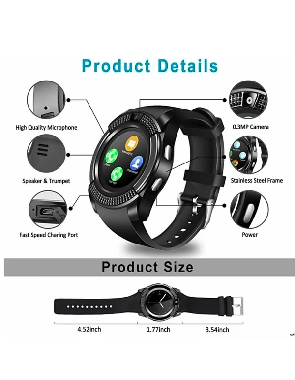 Smart Watch Touch Screen Smart Watch Compatible with All Mobile Phones with Camera, SIM, SD Card Slot Android and iOS Smartphones for Kids Girls Boys Men Women Black - Black, Smart Watch, Pack Of 1