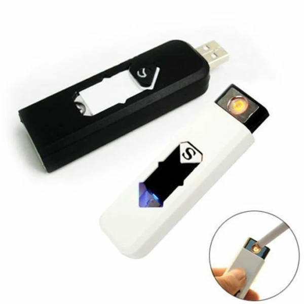 USB Lighter Electronic USB Windproof Rechargeable Cigarette Lighter (Black/White) - White, USB Lighter, Pack Of 1