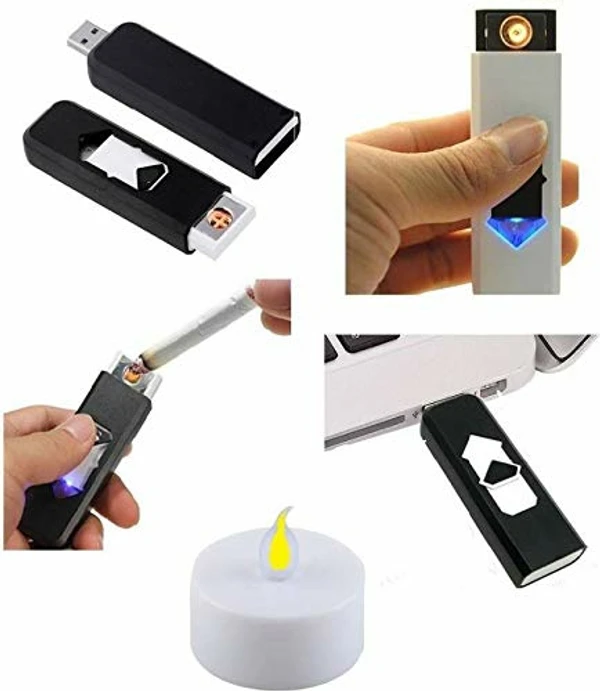 USB Lighter Electronic USB Windproof Rechargeable Cigarette Lighter (Black/White) - White, USB Lighter, Pack Of 1