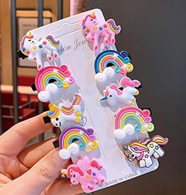 Unicorn Hairpin with Alligator/ Clips for Baby Girl's/ Unicorn Rainbow Clip/ Soft Clip/ Hair Clips pins/ Hair Accessories for Girls (Pack of 10) - Girl, Pack Of 10 Piece